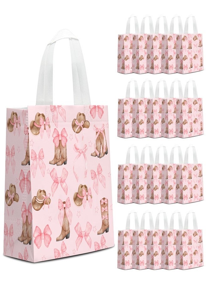 KERINGO 24 PCS Western Cowgirl Paper Bags Pink Bow Cowgirl Hat Boot Treat Bags with Handles Candy Goodie Non Woven Grocery Shopping for Birthday Party Favors Supplies - Image 1